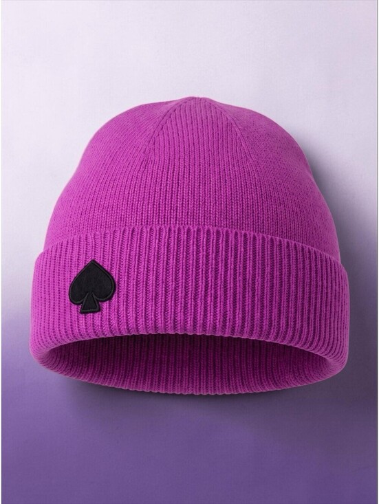 Kate Spade New York - Flocked Ribbed Spade Pink Beanie Hat